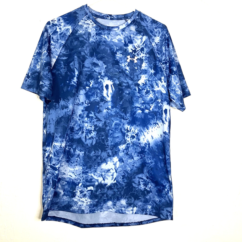 Under Armour Mens M Blue Tie-Dye Performance Shirt Moisture Wicking Athletic